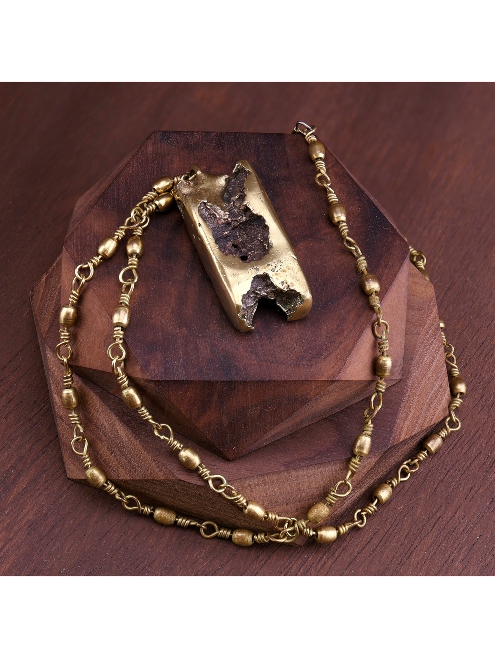 Vintage David Marshall Signed Brutalist Necklace Sand-Cast Brass Spain 1970s 24"